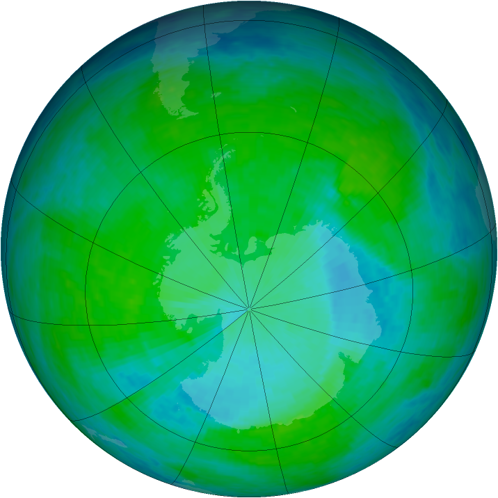 Antarctic ozone map for 12 December 1993